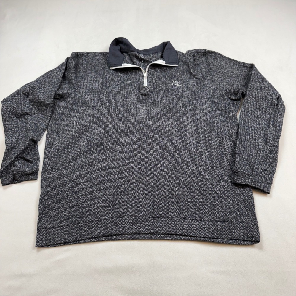 Rhoback Herringbone Mens LG 1/4 Zip Pullover Gray White See Measurements